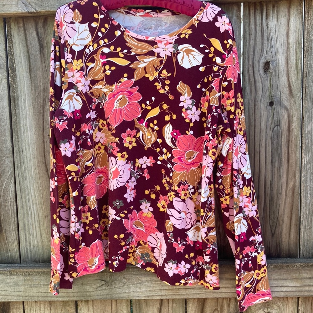 Kim Rogers cotton burgundy floral shirt